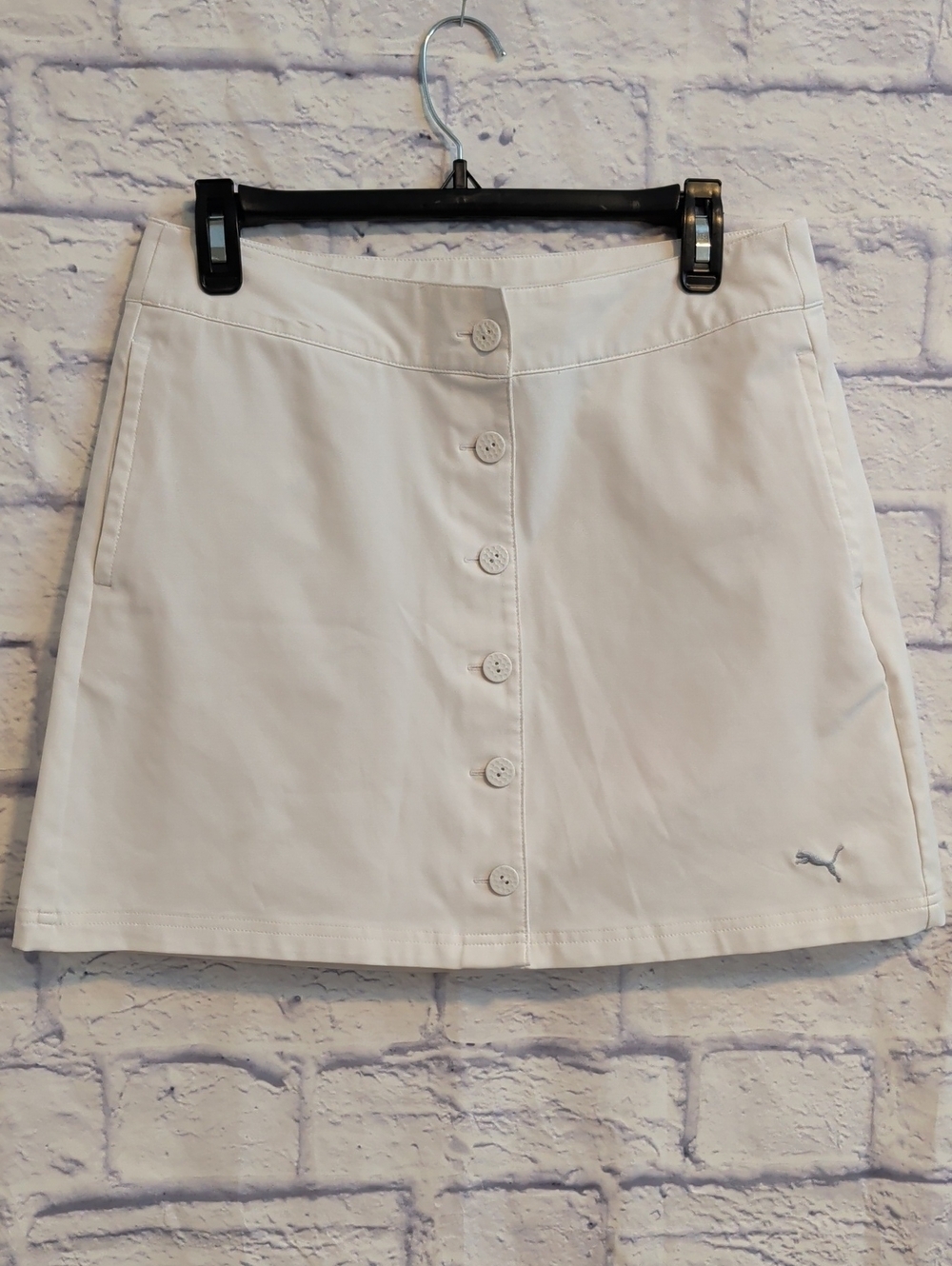 Puma White Button-Front Active Wear Mini Skirt - Size 6